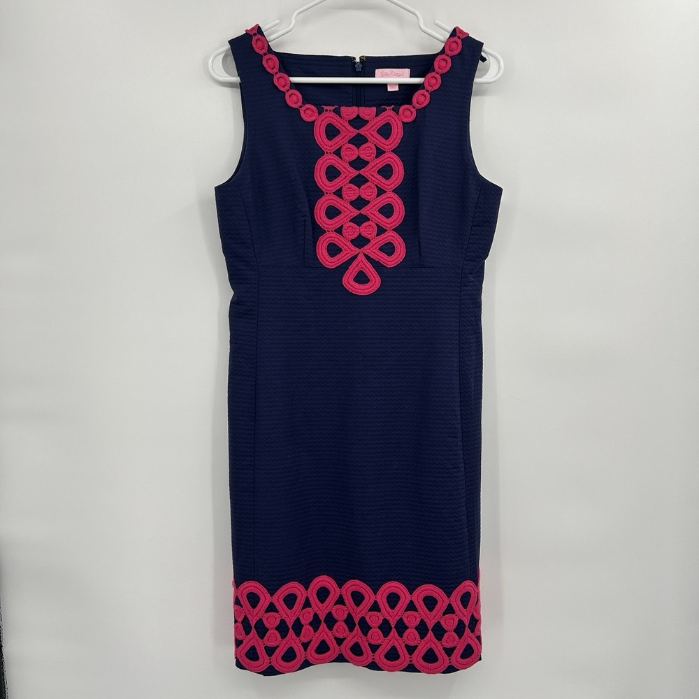 Lilly Pulitzer Adelson Sleeveless Shift Dress Size 6 Navy Coastal Resort Preppy